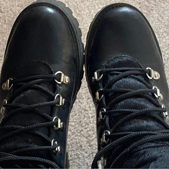 Leather and fur lug sole lace up booties - Picture 2 of 5
